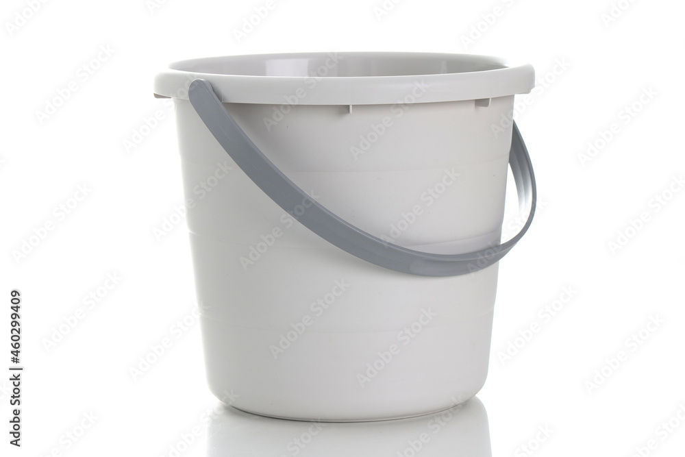 Light gray bucket with handle on white background Light gray bucket with handle on white background