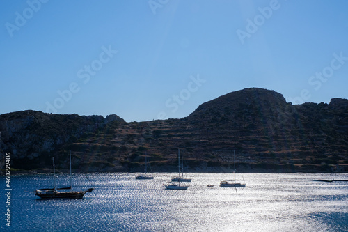 Fototapeta Naklejka Na Ścianę i Meble -  Datça Kinidos ancient city harbor and sailboats
