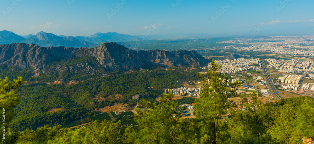 ANTALYA, TURKEY: Landscape with mountain views from the top station of the Cable car on Mount Tunektepe.