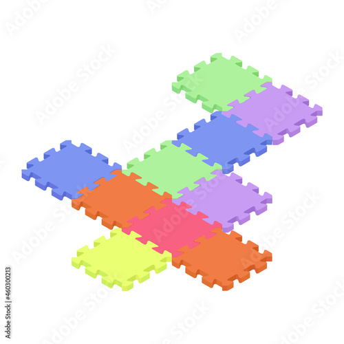 Colorful kids baby floor foam mat puzzle isometric view.