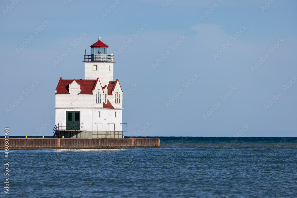 Kewaunee Pierhead Lighthouse On A Breakwater Along Lake Michigan