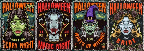 Halloween party colorful vintage posters