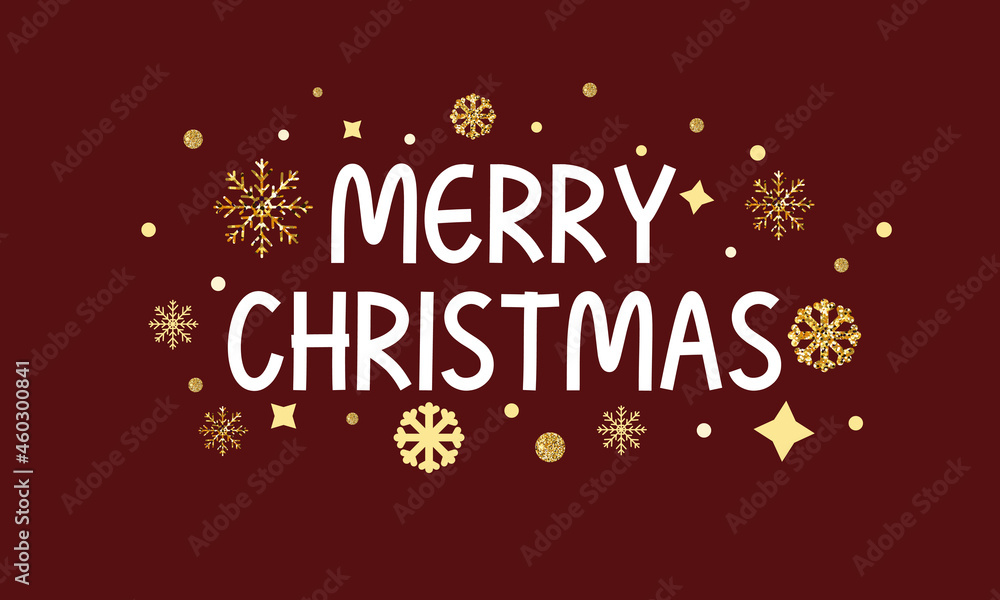 Merry Christmas on a dark red background with glitter