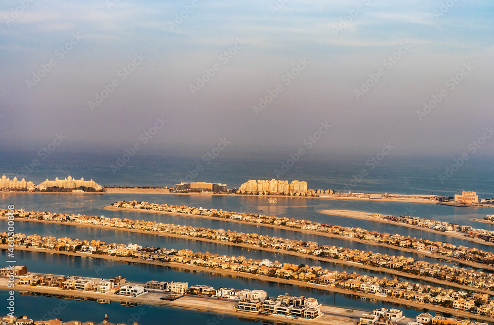 Dubai, UAE - 09.24.2021 Partial view of man made island, Palm Jumeirah. Urban
