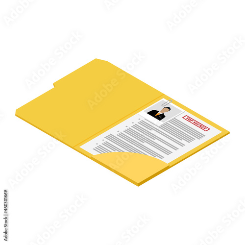 Files with top secret document isometric view