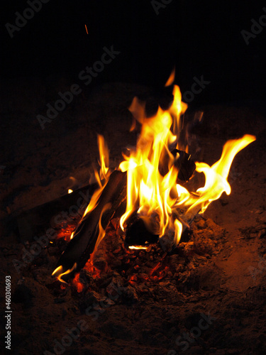 Ognisko ogień płomienie palące się drewno