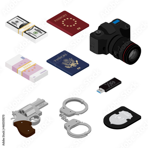 Investigation, spy concept. Investigator icon set.