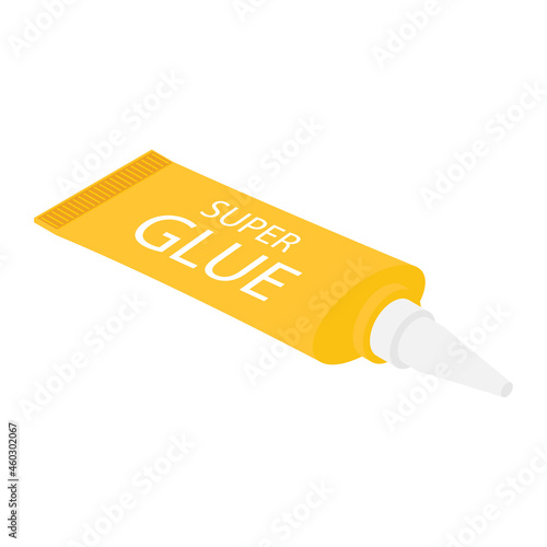 Yellow metal tube of super glue isolated on background isometric view. Vector