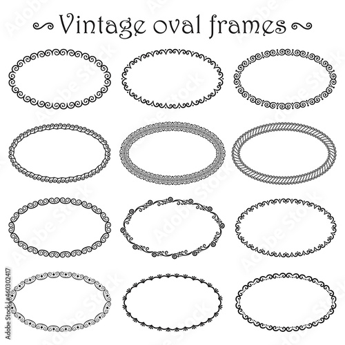 Vector set of vintage oval frames isolated on white background