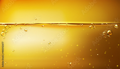 Golden oil liquid background. Mixing water and oil. Template cosmetic products with oil Q10. Olive oil. Vegetable oil background. Used as wallpaper, industrial concept. Vector illustration EPS10