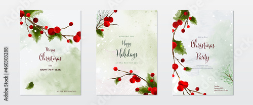 Collection of Christmas watercolor natural art background set