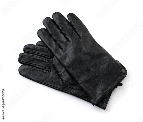 Top view of black mens leather gloves