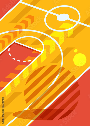 Poster with basketball court . Sport placard design in flat style.
