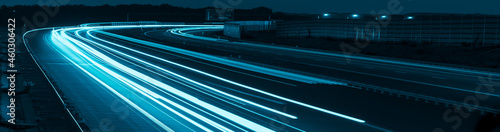 blue car lights at night. long exposure photo