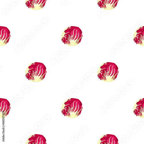 Seamless pattern Radicchio salad on white background. Minimalism ornament with red lettuce.