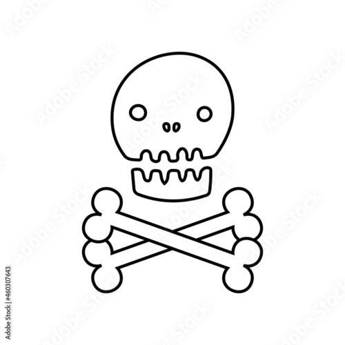 Doodle, outlined skull and bones conceptual vector icon, illustration. 