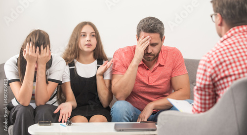 psychologist give family therapy for dad mom and daughter girl, psychology photo