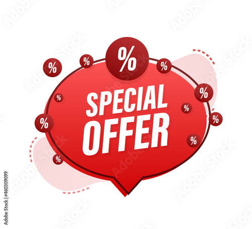 Special Offer grunge style red colored. Discount label. Vector stock illustration.