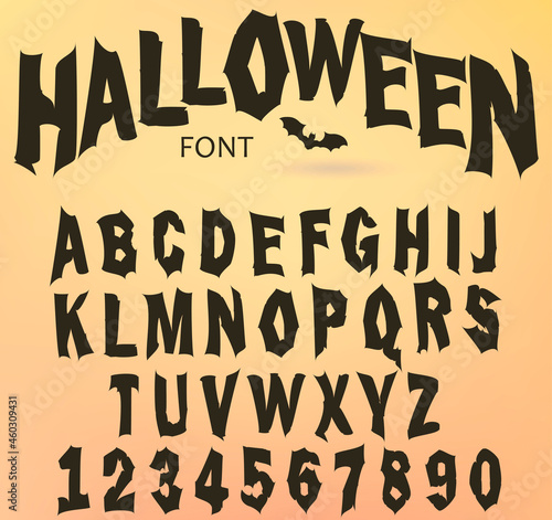 Halloween font, Original Typeface, Scary creepy alphabet, Dirty Letters, for holiday party. Vector