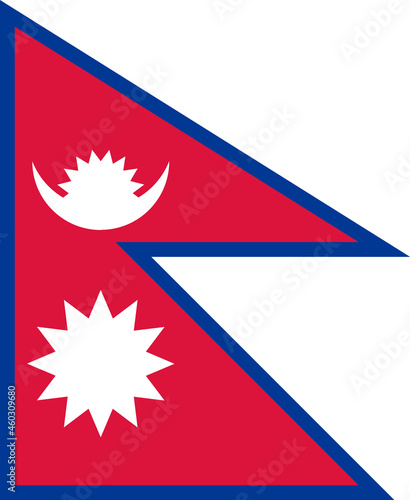 National Flag Federal Democratic Republic of Nepal - vector, emblem of the crescent moon with eight rays visible out of sixteen in the upper part and  emblem of a twelve rayed sun