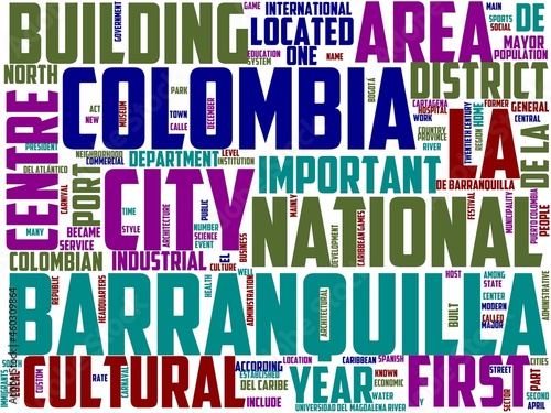 barranquilla typography, wordcloud, wordart, travel,barranquilla,colombia,culture,tourism photo