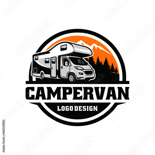camper van - caravan - motor home isolated logo vector