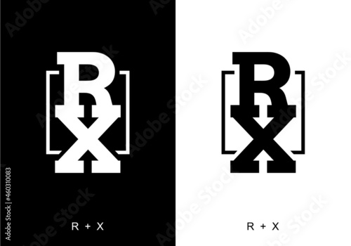 Black and white color of RX initial letter