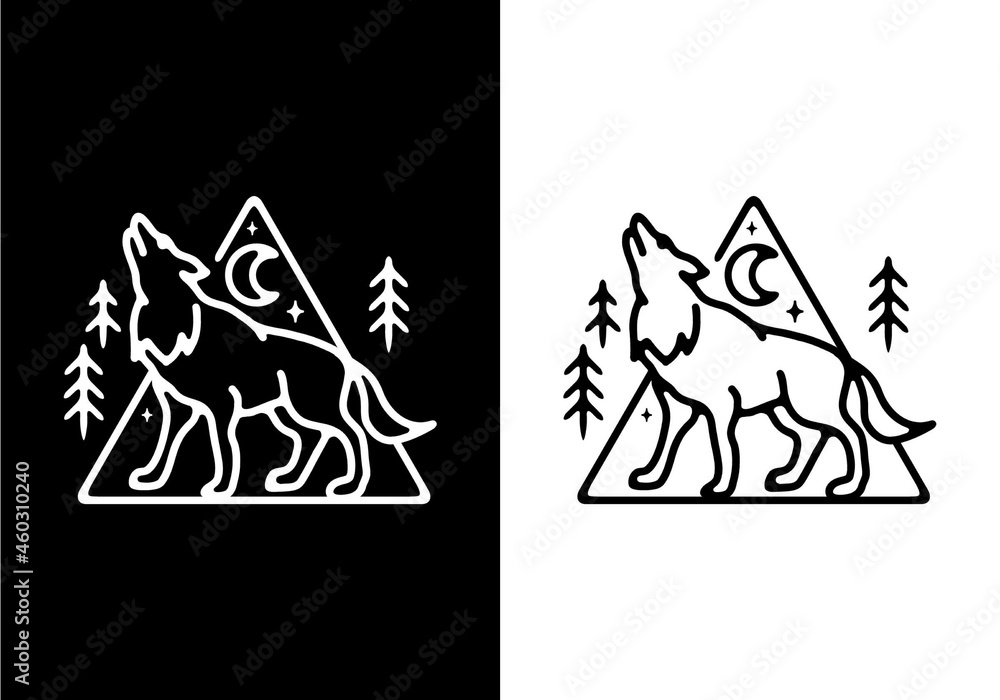Black and white color of wolf line art