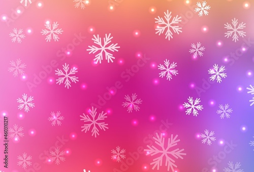 Light Pink, Red vector layout with bright snowflakes, stars.