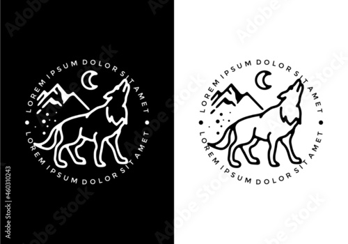 Black and white color of wolf line art