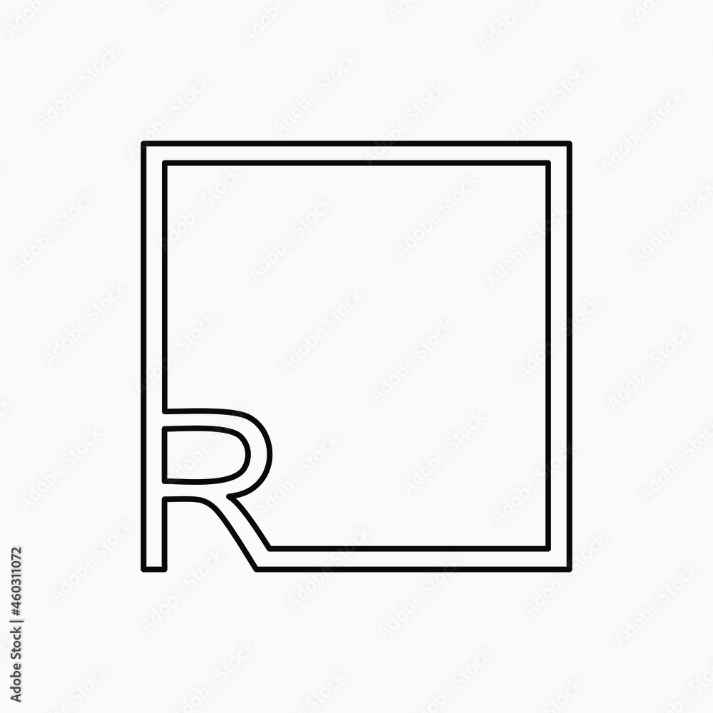 R initial logo with black square line in grey background R initial logo with black square line in grey background