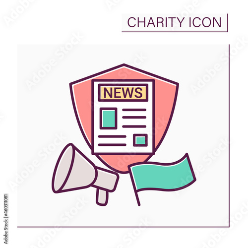 Public broadcasting of social problems color icon. Search for patrons and volunteers. Charitable events, promotions, flashmobs. Volunteering and charity concept. Isolated vector illustration