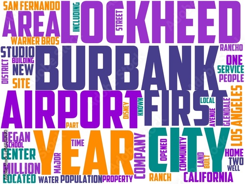 burbank typography, wordcloud, wordart, burbank,city,california,travel,usa photo
