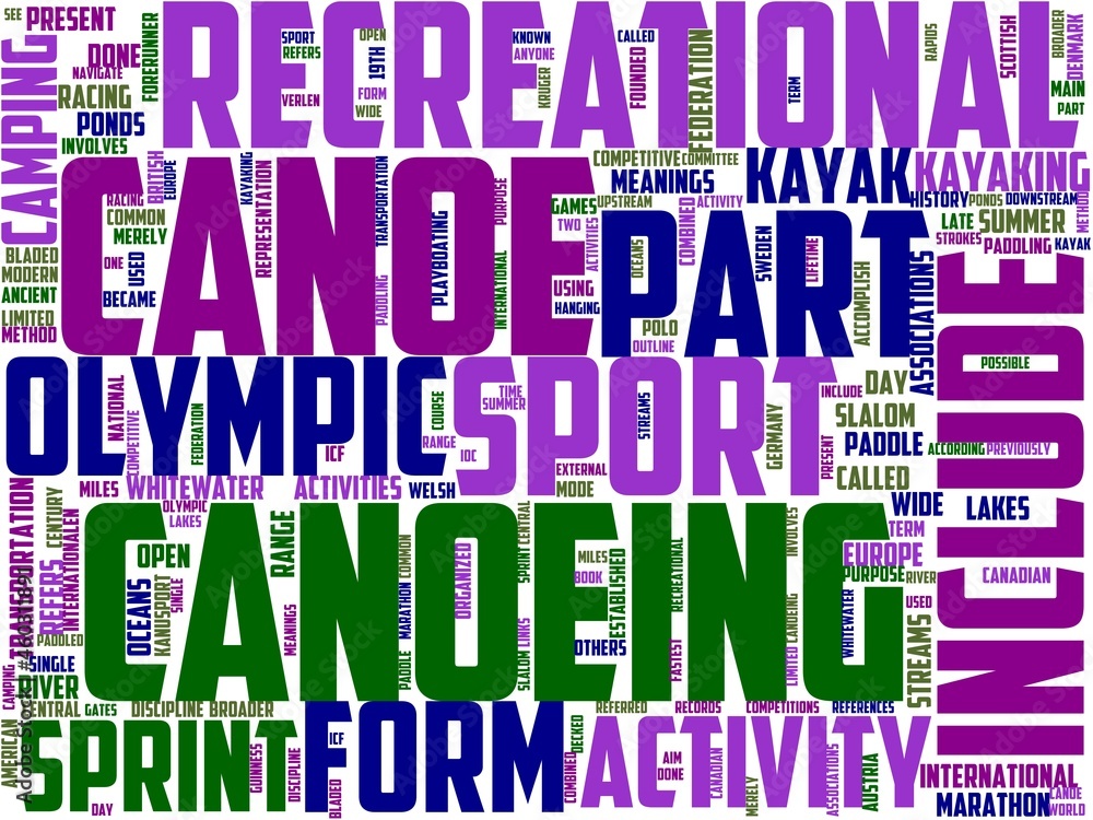 Fototapeta premium canoeing typography, wordcloud, wordart, canoe,kayak,water,boat,activity