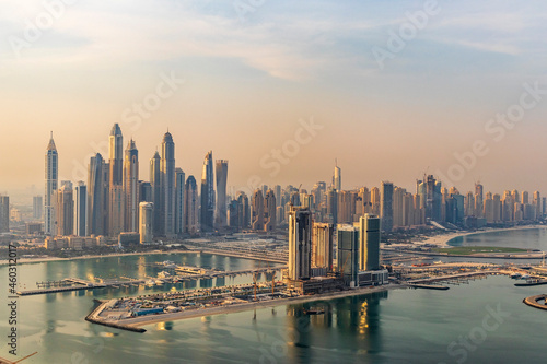 Dubai, UAE - 09.24.2021 Dubai city skyline on early morning hour. Dubai Marina. Urban