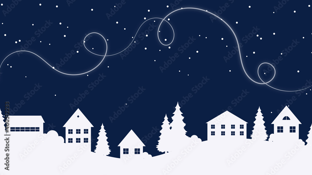 winter night landscape, winter landscape with snow, christmas night landscape