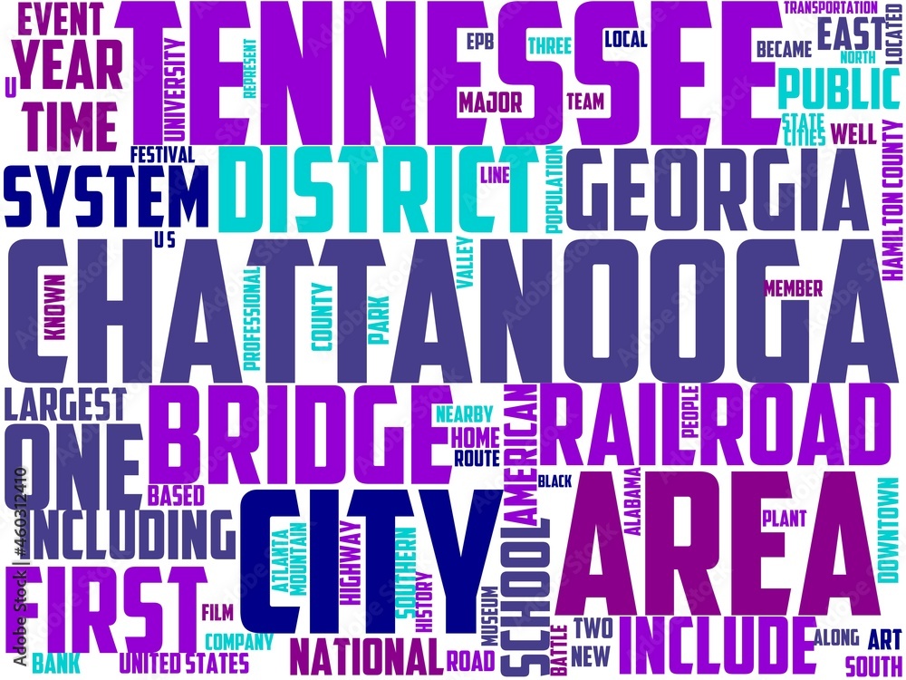 Obraz premium chattanooga typography, wordcloud, wordart, tennessee,landscape,tn,civil,war