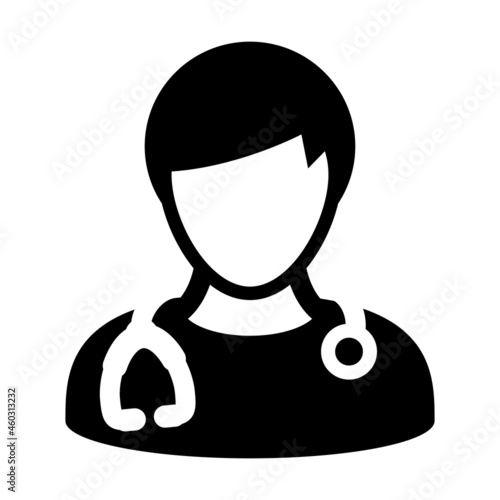 Doctor icon vector male person profile avatar with stethoscope for medical consultation in Glyph Pictogram illustration