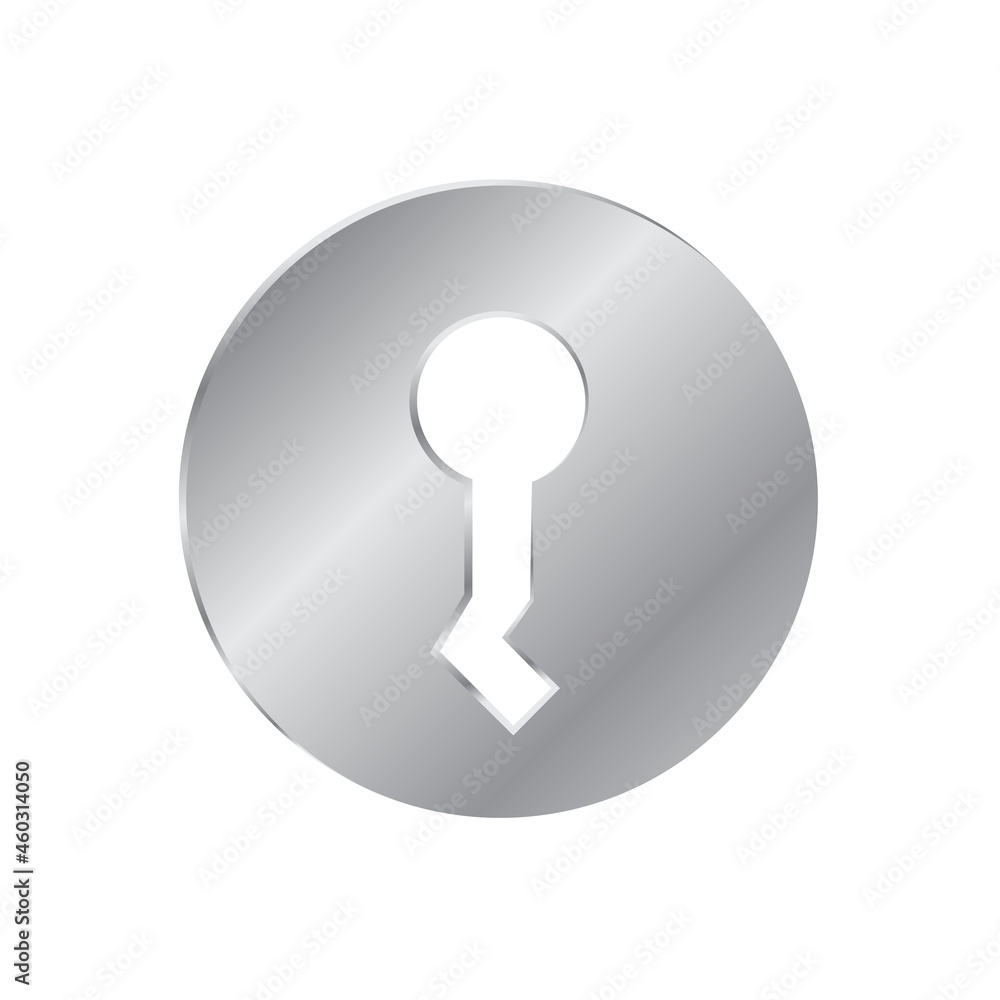 Metal door lock. Gray round lock. House interior element. sign Metal door lock. Gray round lock. House interior element. sign