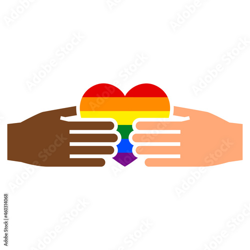 Hands gesture with heart and flag of pride lgbt, drawn fingers hold symbol lgbtq