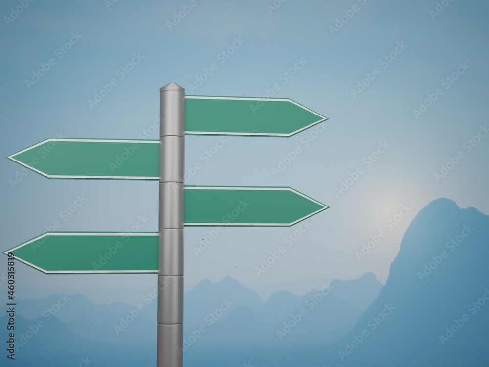 3D rendering of blank road sign with mountain background 3D rendering of blank road sign with mountain background