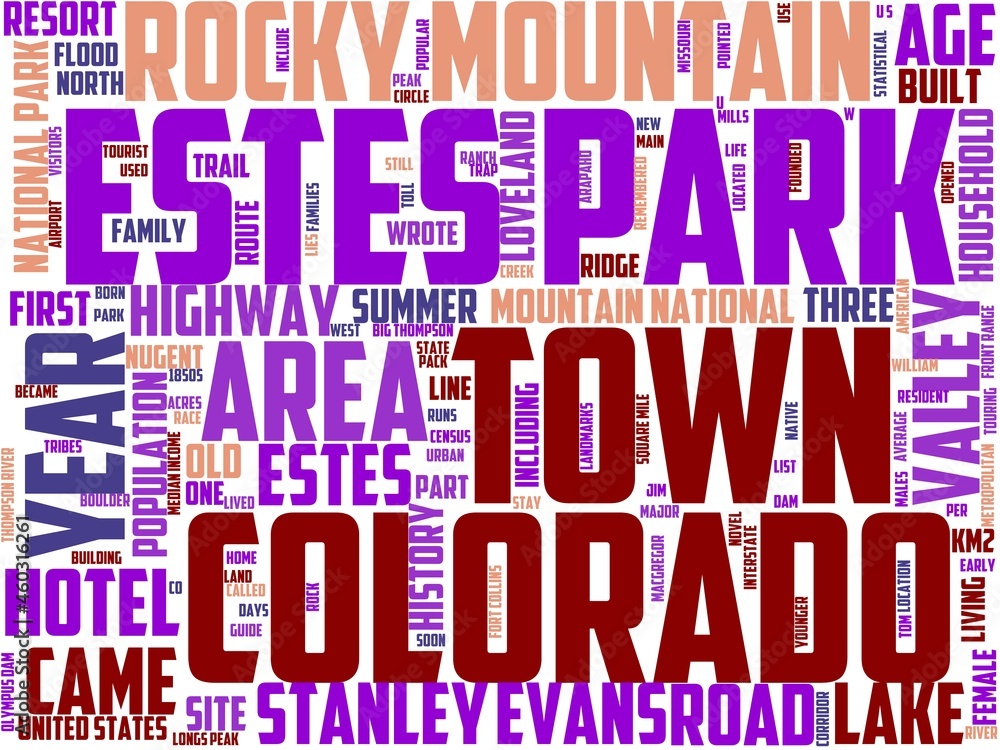 estes park typography, wordart, wordcloud, colorado,nature,mountain,travel
