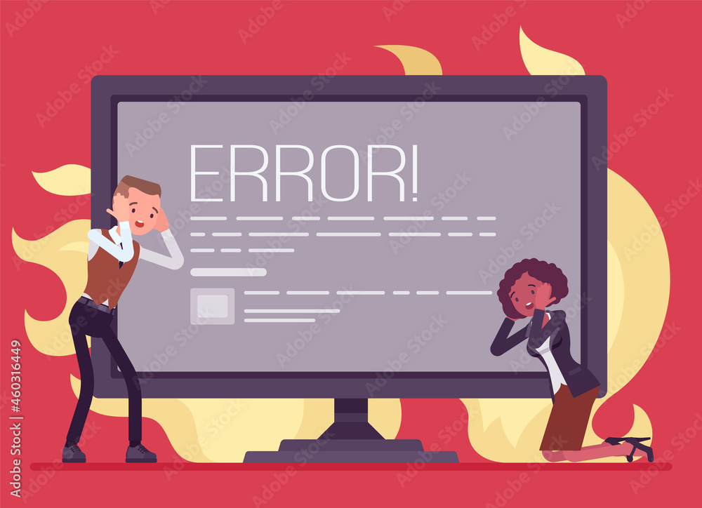 Computer screen of death, stop error, fatal system problem. Frustrated