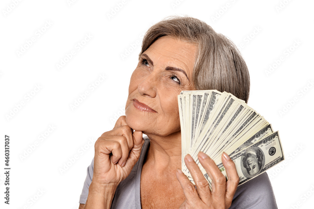 Portrait of happy elderly woman with dollars Portrait of happy elderly woman with dollars