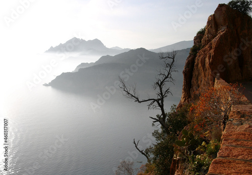 Rocky Coastline on the island of Corsica, France. Phantastic view over the bay of Porto. photo