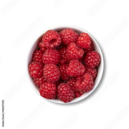 Raspberries in a bowl isolated over white background