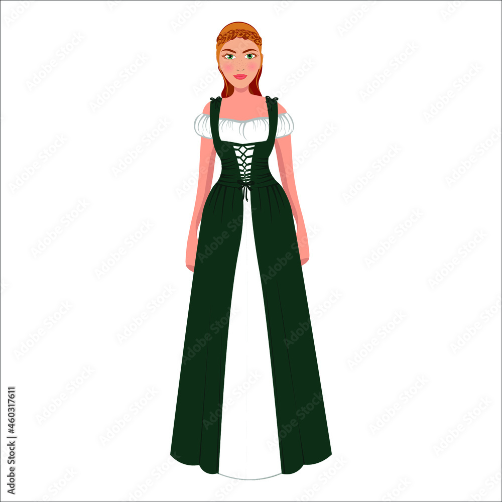 Woman in folk national Irish costume. Vector illustration Woman in folk national Irish costume. Vector illustration