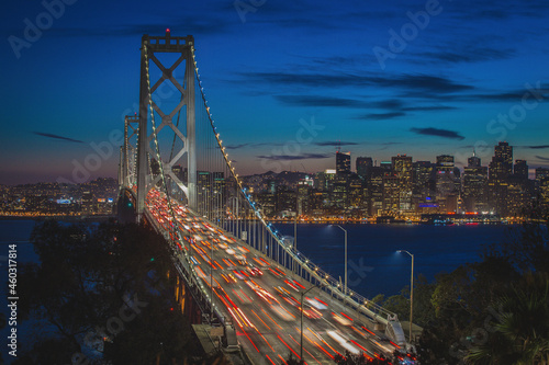 The Bay Bridge at dusk from Treasure Island