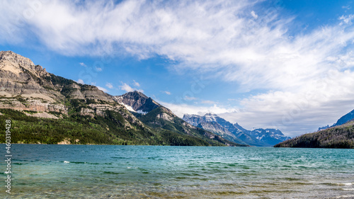 Upper Waterton Lake in Waterton Lakes National Park a park in the Canadian Rockies on the border of Alberta, British Columbia and Glacier National Park in Montana © hpbfotos