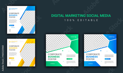 Digital marketing social media post or social media template. Instagram post template banner. Digital business marketing banner. Square flyer template design bundle.